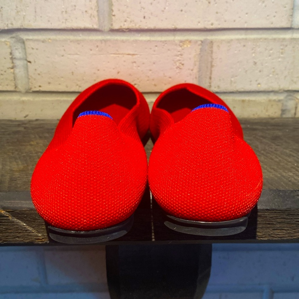 Rothy's Red Knit Flats with Blue Trim - Picture 4 of 6